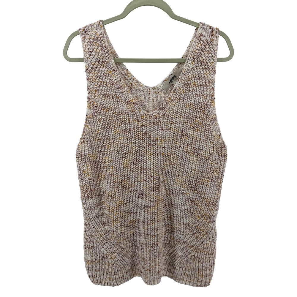 Loft Womens XL Marled Chunky Knit Sweater Tank Top V-Neck Sleeveless Pointelle